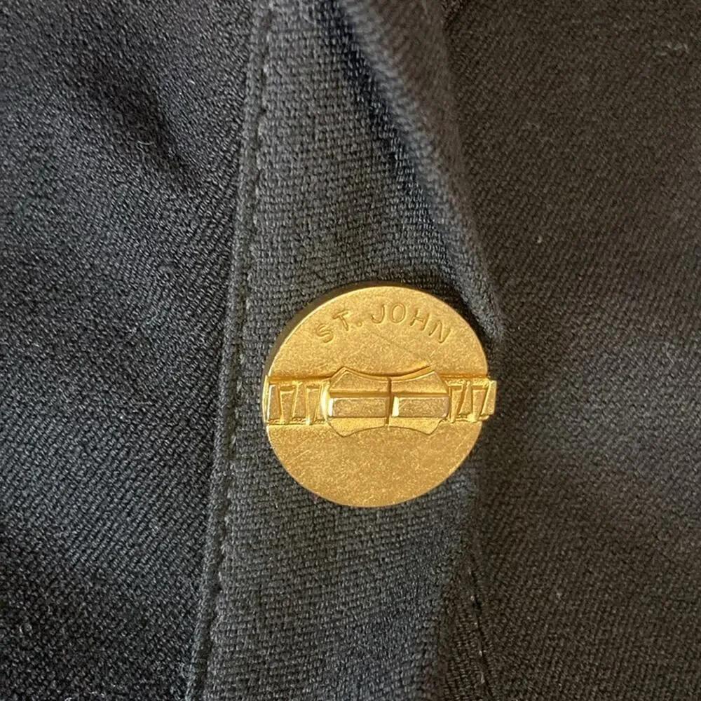Vintage St John Sport Women Black Cotton Blend with Gold Button Blazer Size 4